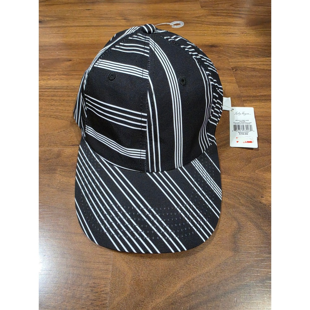 Lady Hagen Hat Womens OS Black White NWT Variegated Stripe Golf Cap